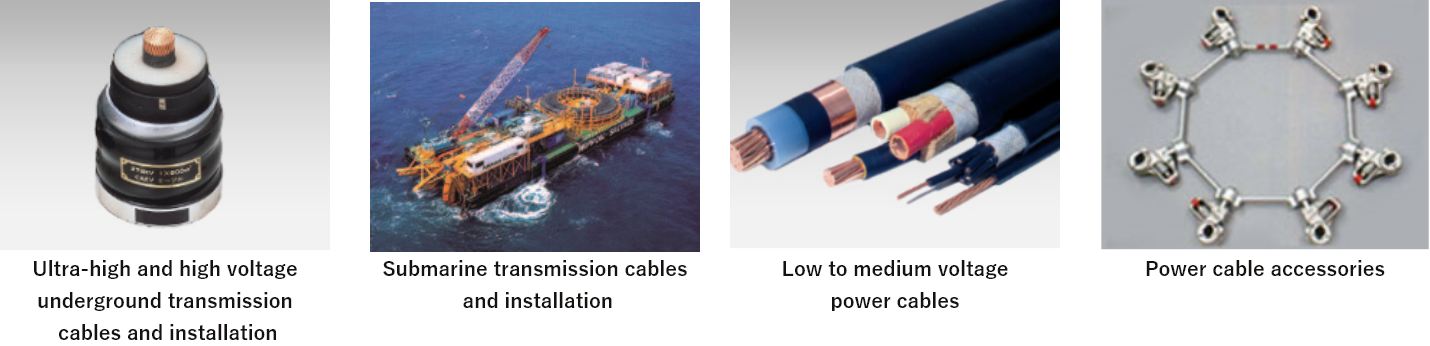 Ultra-high and high voltage underground transmission cables and installation, Submarine transmission cables and installation, Low to medium voltage power cables, Power cable accessories